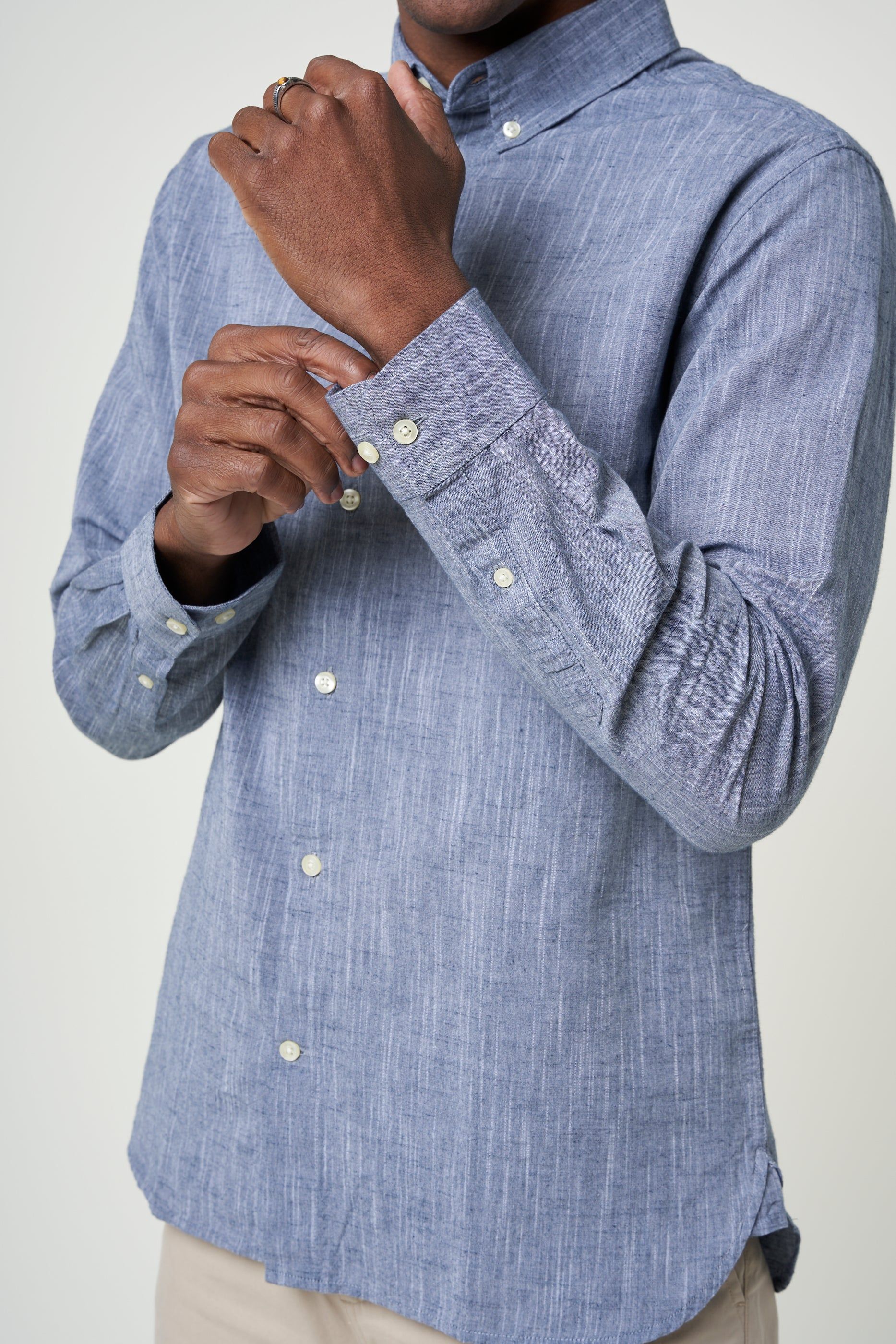 Chemise bleu chiné en coton et lin bio - custom fit linen total eclipse, Knowledge Cotton Apparel, photo 2