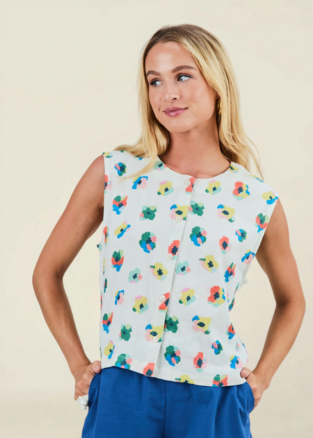 Blouse en coton bio | écru "Mini flower button up blouse" - Brava Fabrics