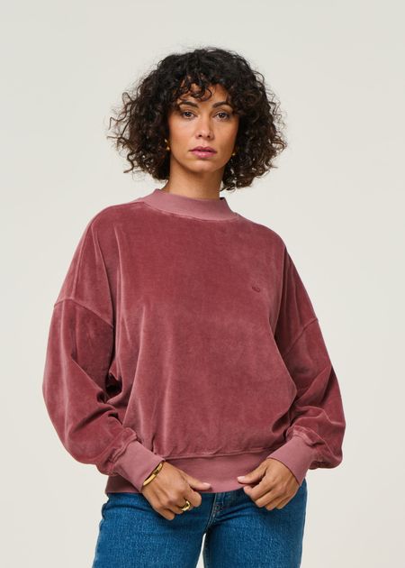 Sweat velours en coton bio | vieux rose "binz - rose brown"