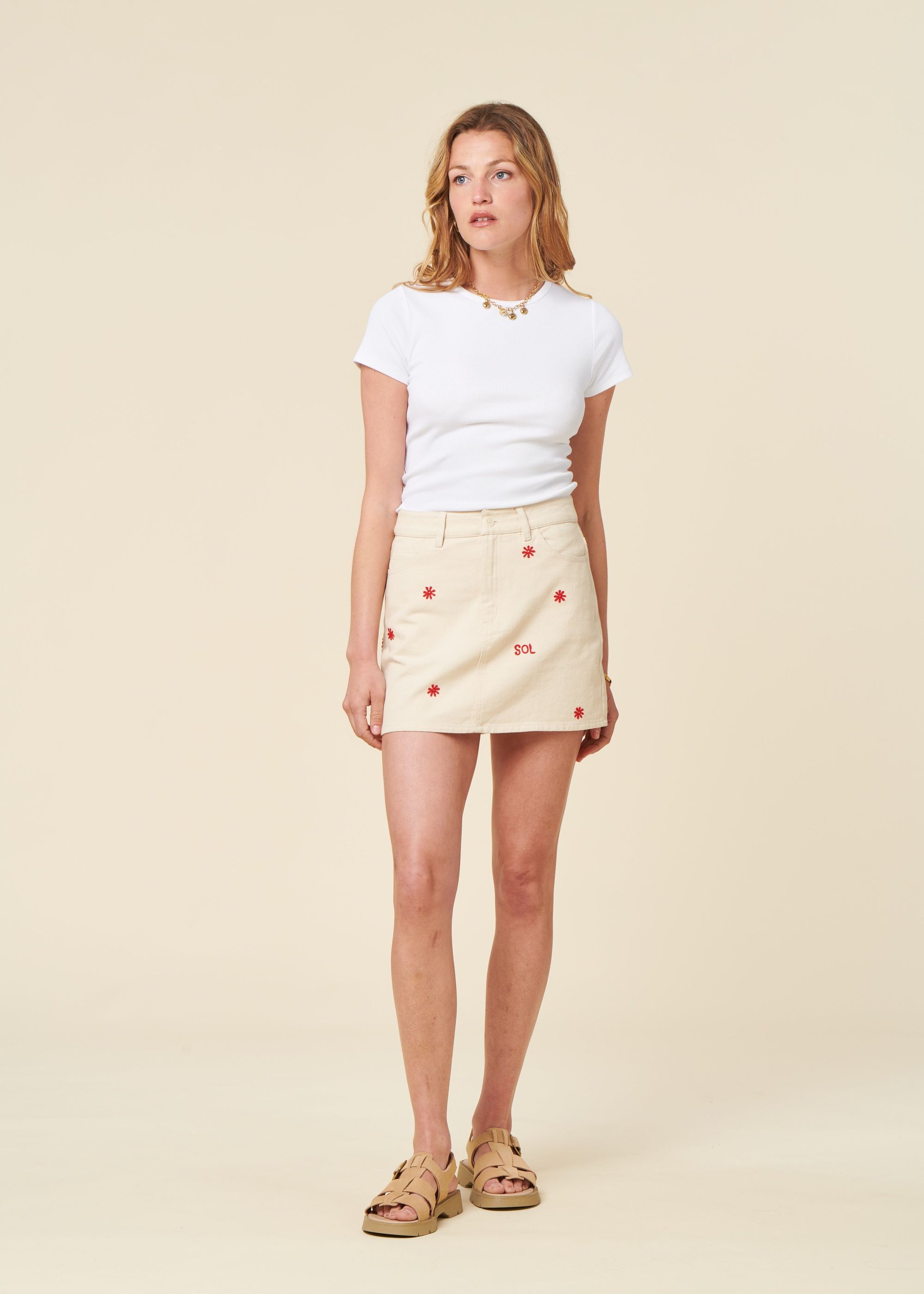 Jupe en coton bio | écru "sol chain kimmy skirt", Thinking Mu, photo 1