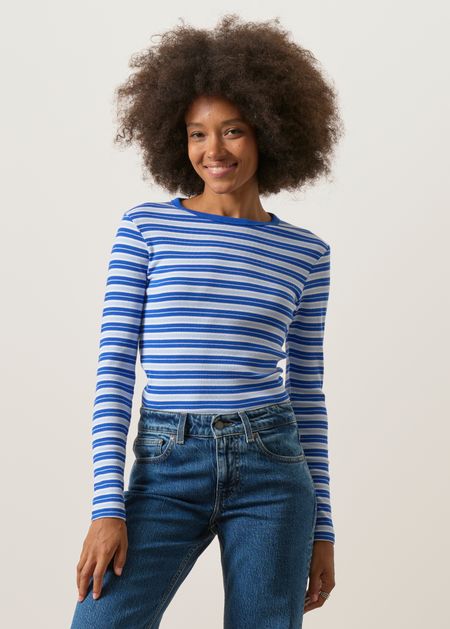 T-shirt manches longues côtelé en coton bio | bleu - WeDressFair