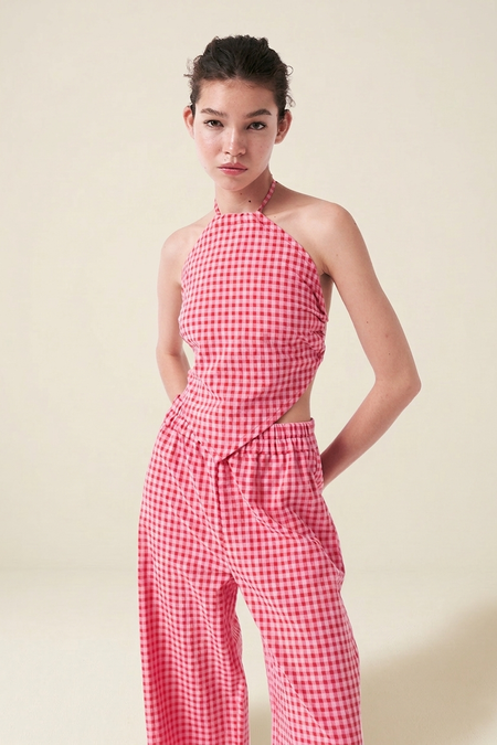 Top aus Bio-Baumwolle und recyceltem Material | Vichy Rosa Rot "Crush backless top - vichy red pink", AMT Studio, Foto 3