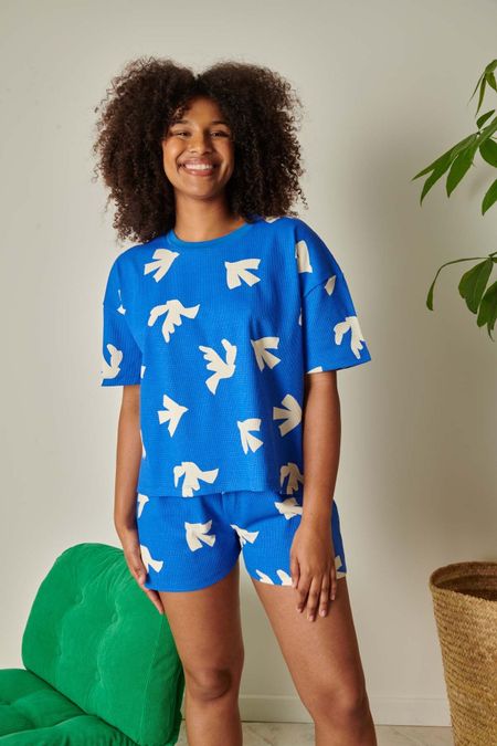 Pyjama gaufré en coton bio | bleu "colomba"