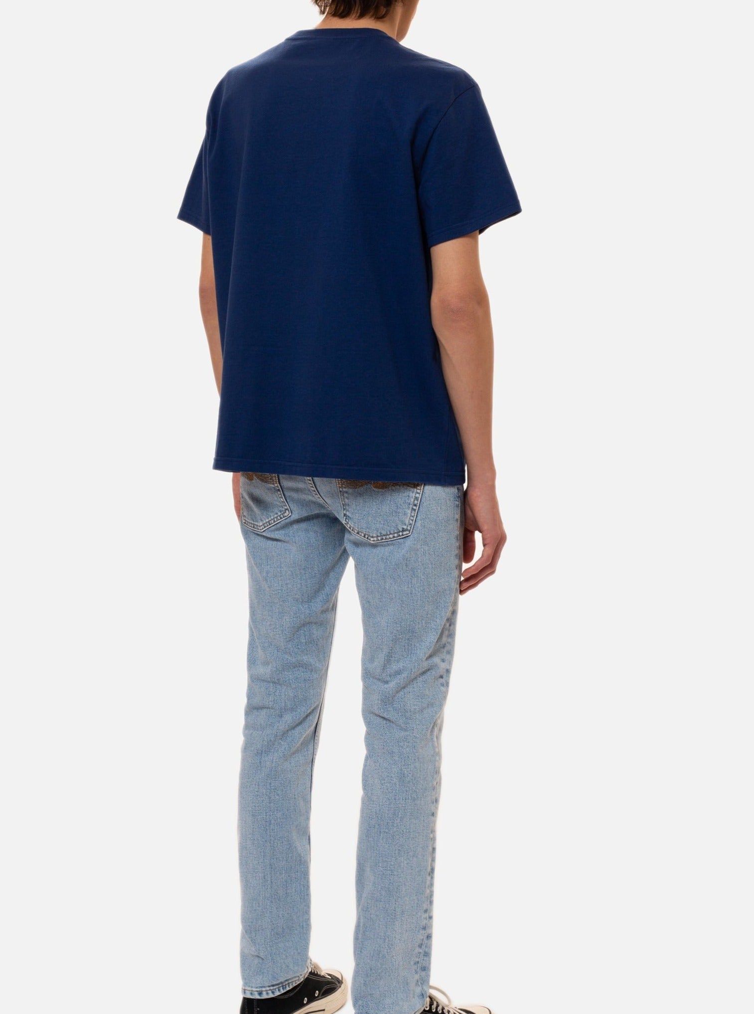 T-shirt à poche bleu en coton bio - leffe pocket tee french bue, Nudie Jeans, photo 6