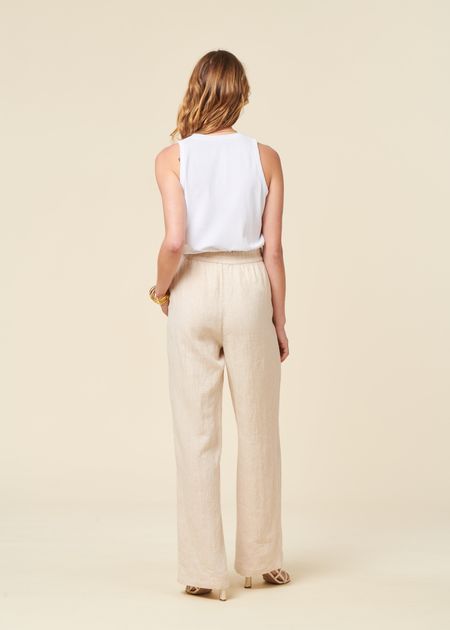 Pantalon ample en lin bio | écru "posey wide mid-rise linen pants light feather gray" - Knowledge Cotton Apparel