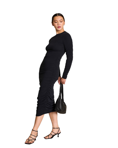 Robe midi à fronces en coton bio | noir "rido black"