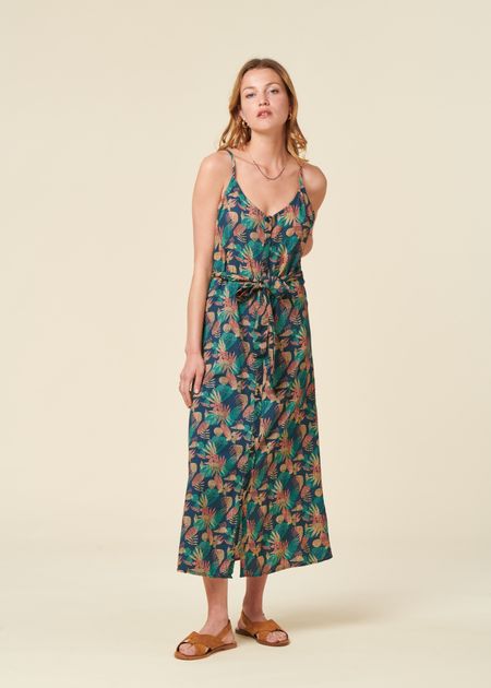 Robe en viscose ecovero | bleu "flower vichy strap dress navy - navy"