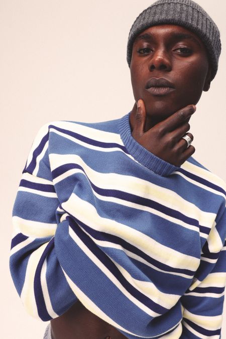 Pull en coton bio | rayé "Jersey bright blue" - NWHR