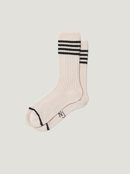 Chaussettes hautes en coton bio | écrues rayées "men tennis socks stripe offwhite/black"