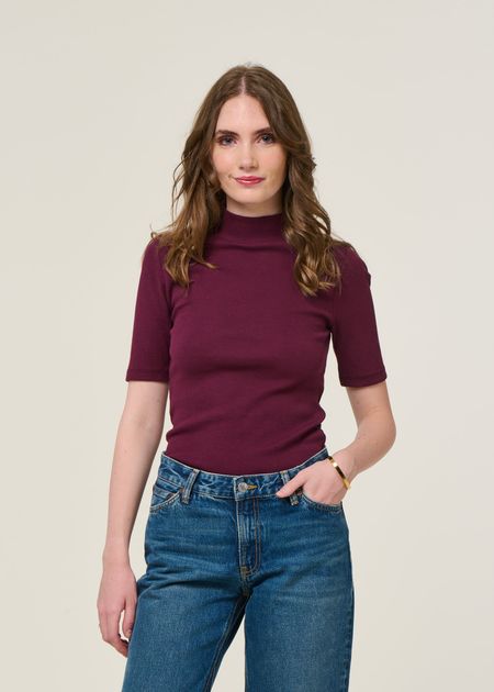 T-shirt côtelé en coton bio | bordeaux "regenerative organic cotton high neck rib - fig"