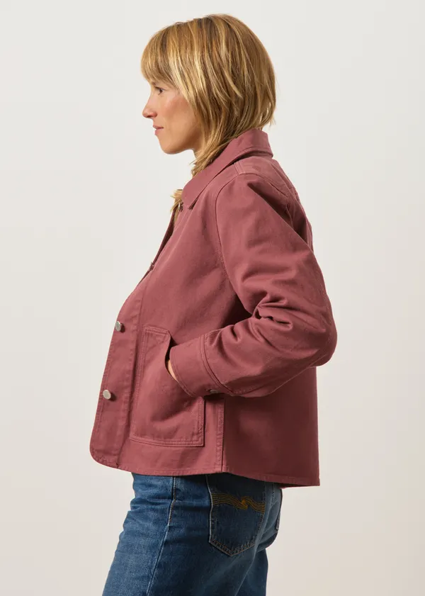 Veste en coton bio | bordeaux "Cropped jacket - washed burgundy", Rotholz