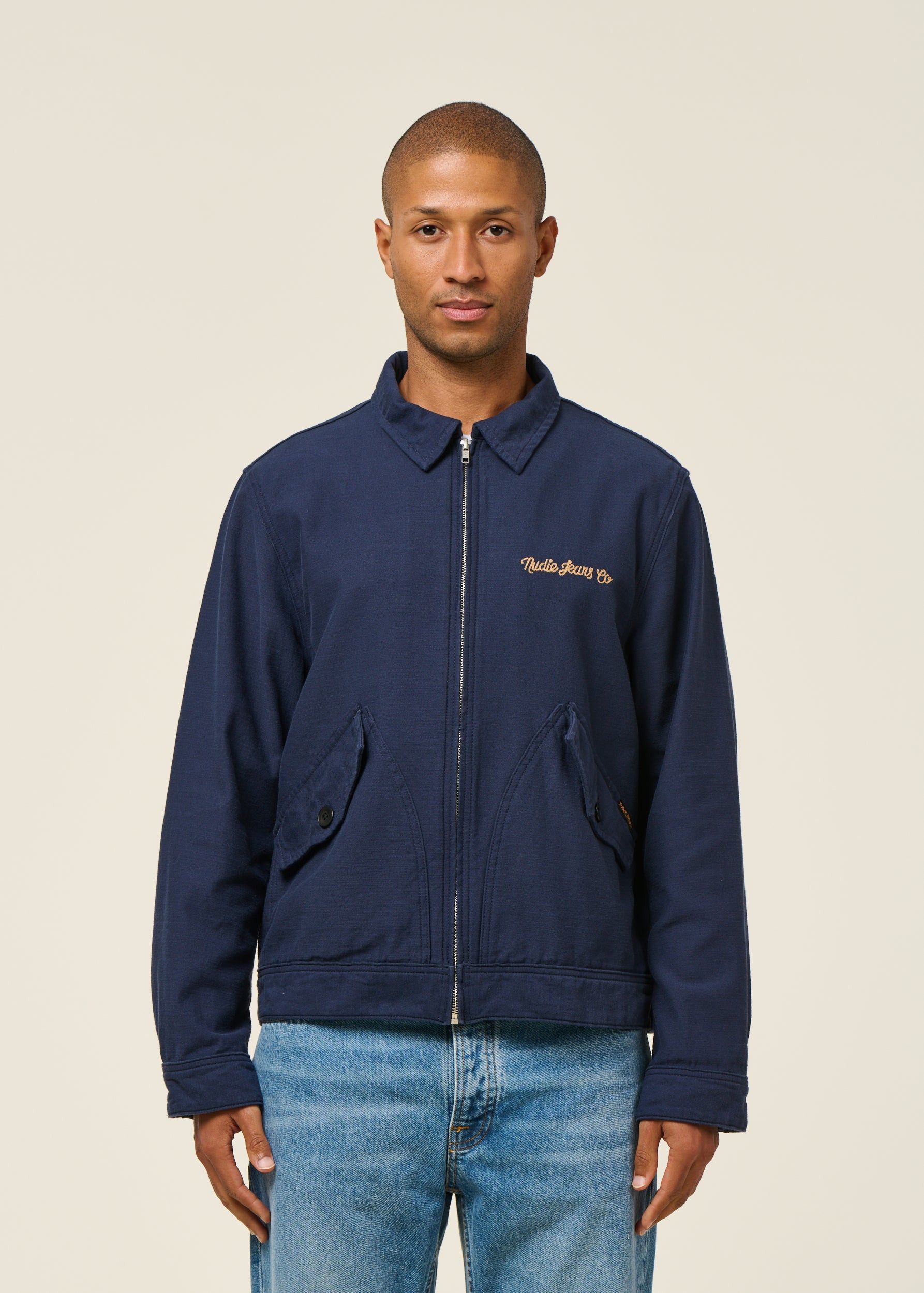 Jacke aus Bio-Baumwolle | Marineblau "Blake zip jacket back sateen - navy", Nudie Jeans, Foto 4