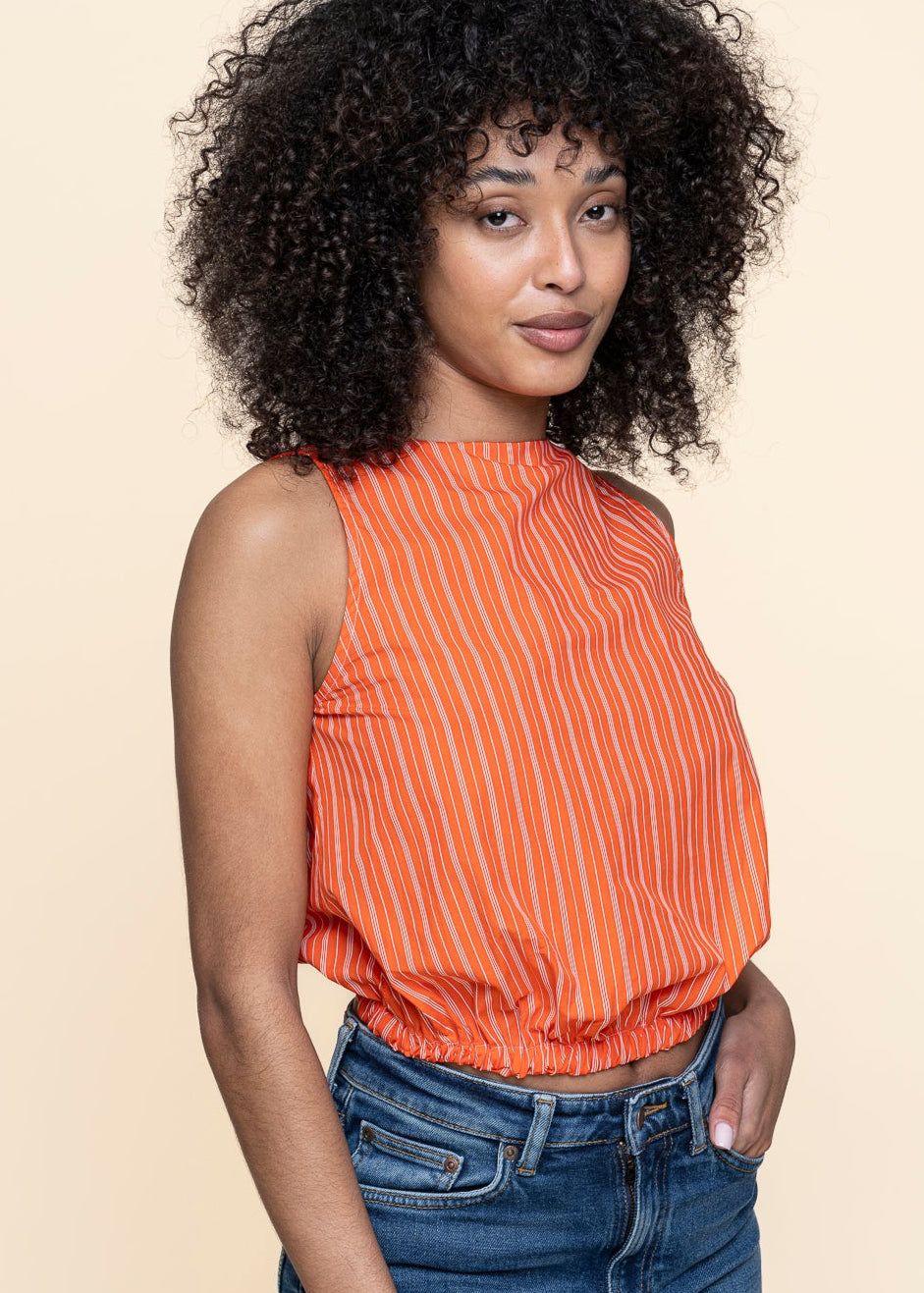 Top en coton bio | rayé "amalien - cherry red/white striped", Jan'n June, photo 3