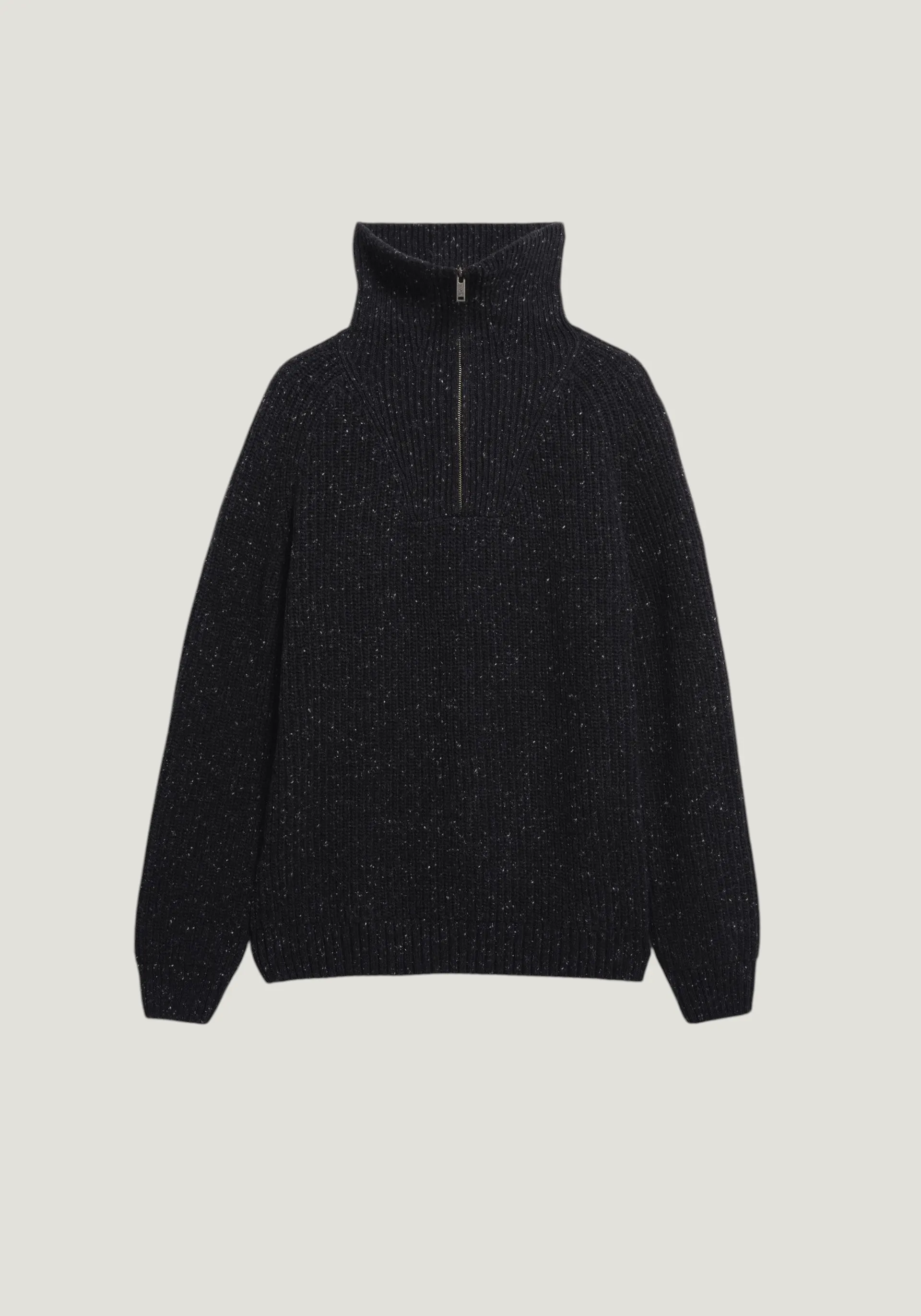 Pull col zippé en coton bio et en laine recyclée | noir "Tweed knit troyer - black", Armedangels, photo 7