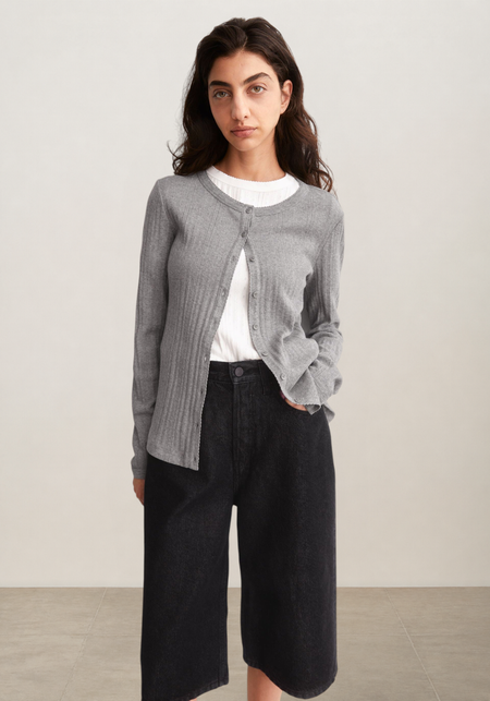 Cardigan léger pointelle en coton bio | gris "Pointelle cardigan - silver melange" - Armedangels