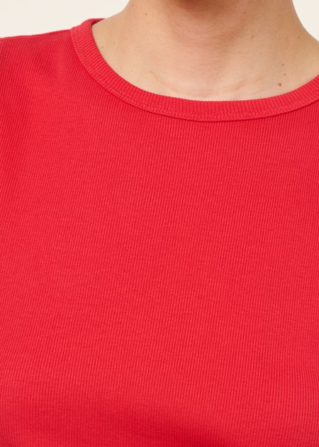 T-shirt manches courtes côtelé en coton bio | rouge, WeDressFair, photo 6