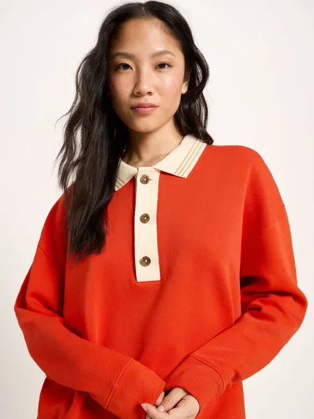 Sweat polo oversize en coton bio et matière recyclée | rouge, Lanius