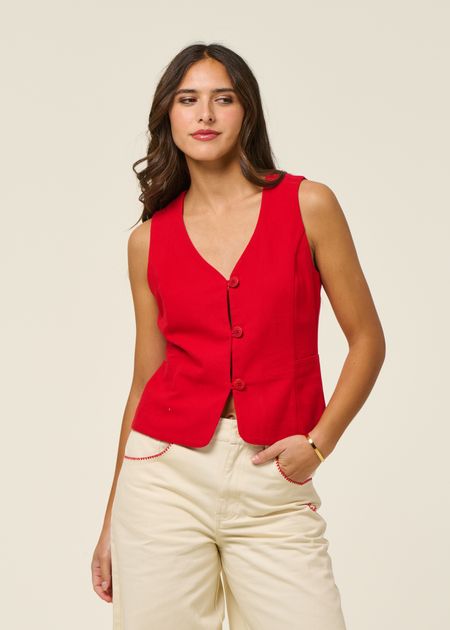 Gilet sans manches en coton bio | rouge "clavel alisa top - red" - Thinking Mu