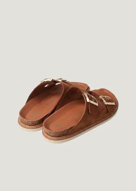 Sandales en cuir suède certifié | marron "hawaii velour mandorla", Genuins, photo 3