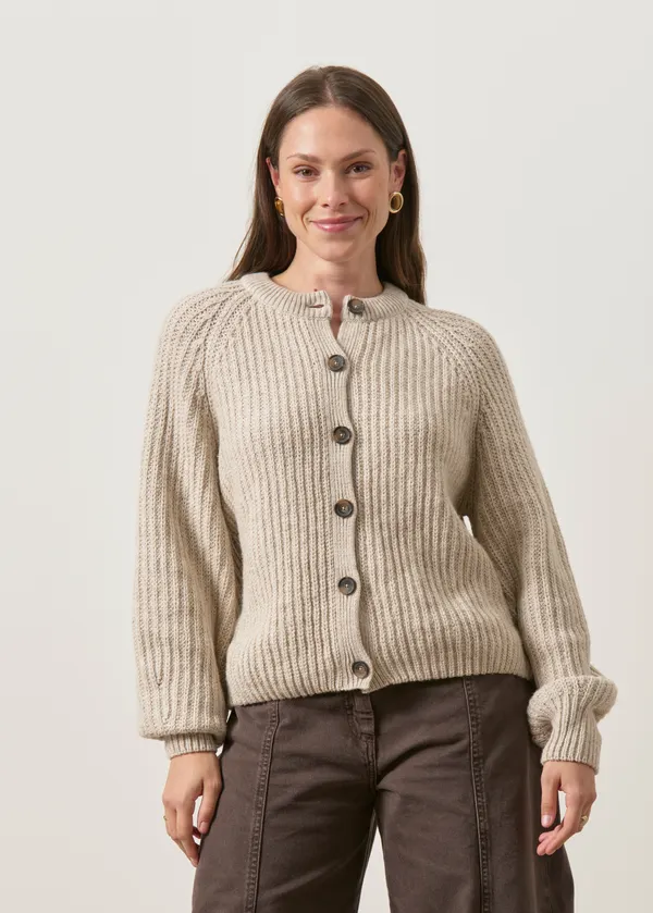 Gilet en laine et coton bio | gris "rib knit cardigan - honey melange", Armedangels