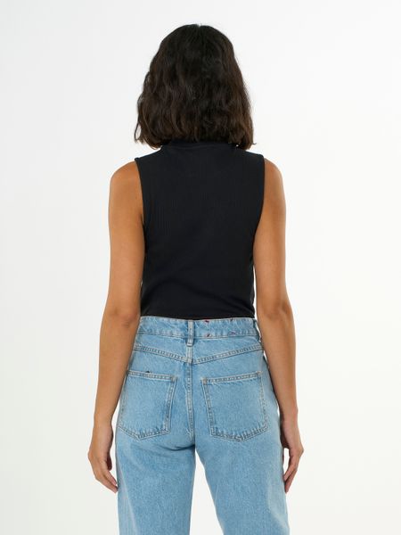 Débardeur côtelé noir en coton bio - high neck rib top black jet - Knowledge Cotton Apparel