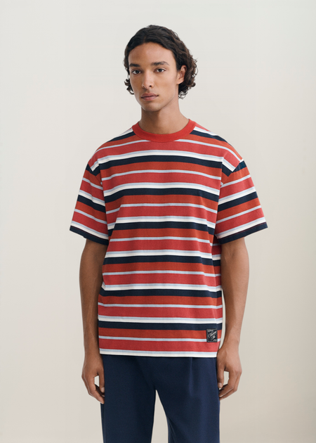 T-shirt rayé oversize en coton bio, Thinking Mu