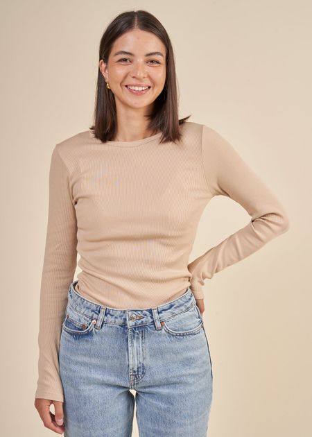 T-shirt manches longues côtelé en coton bio | beige "honey beige"