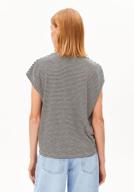 T-shirt en coton bio | noir et écru "Slub jersey stripe t-shirt - black-oatmilk" - Armedangels