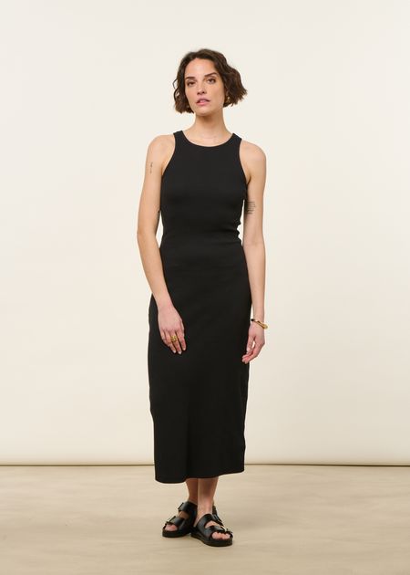 Robe longue côtelée en coton bio | noir "rib dress motala black" - Dedicated