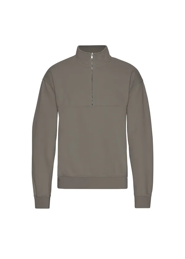Sweat col zippé en coton bio | taupe "quarter zip - misty brown", Colorful Standard