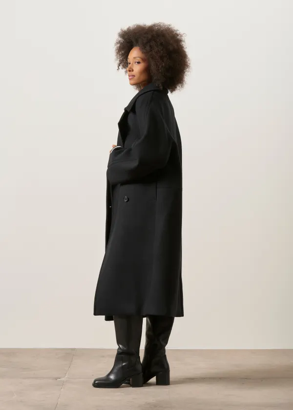 Manteau long en laine recyclée | noir "Wool double-breasted coat", Armedangels