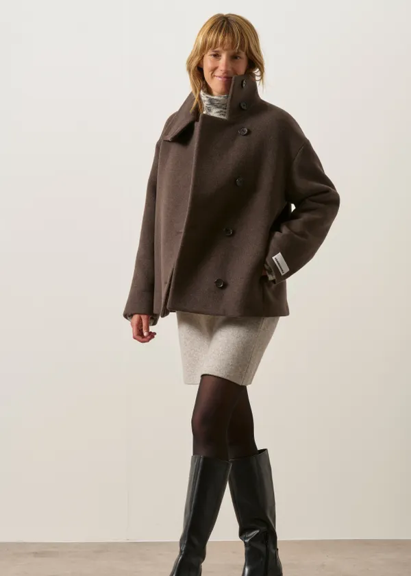 Manteau court en laine recyclée | marron "Majelaa wool jacket - claystone-melange", Armedangels