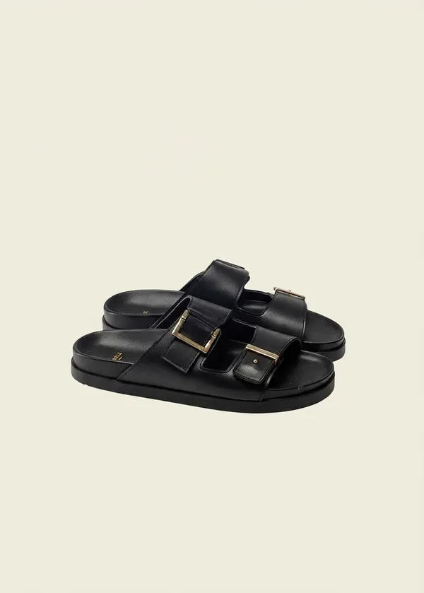 Sandales en cuir certifié | noir "ampio - cuir noir", Odaje ex M.Moustache