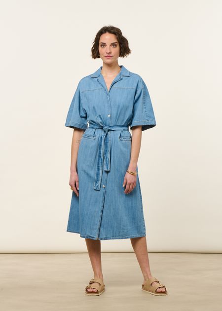 Robe en coton bio | bleu "washed denim shirt dress blue"