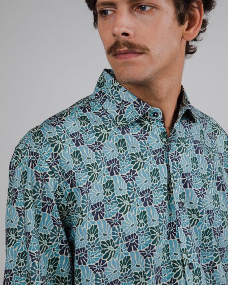 Gemustertes Hemd aus Bio-Baumwolle | Blau "spring regular shirt beige", Brava Fabrics, Foto 2
