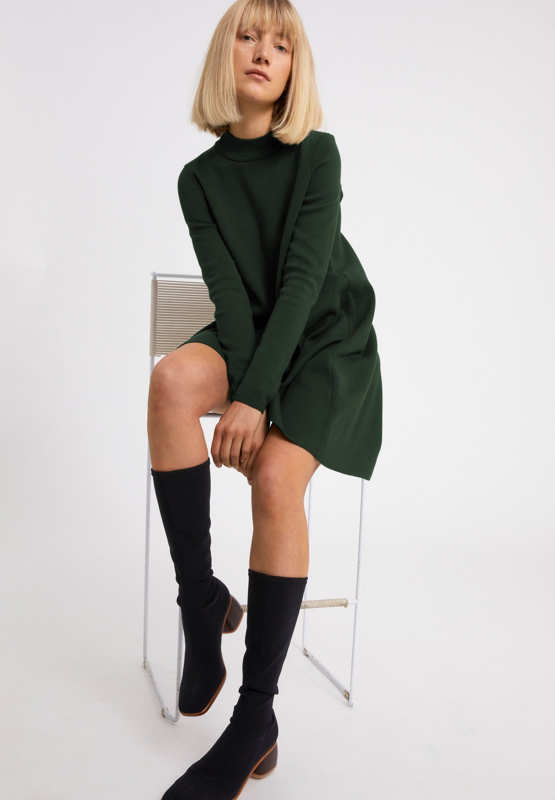 Robe pull à col cheminée vert bouteille en coton bio - friadaa vintage green, Armedangels, photo 2