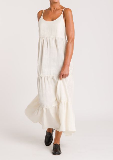 Robe longue à bretelles en coton bio | écru "jito  off white"