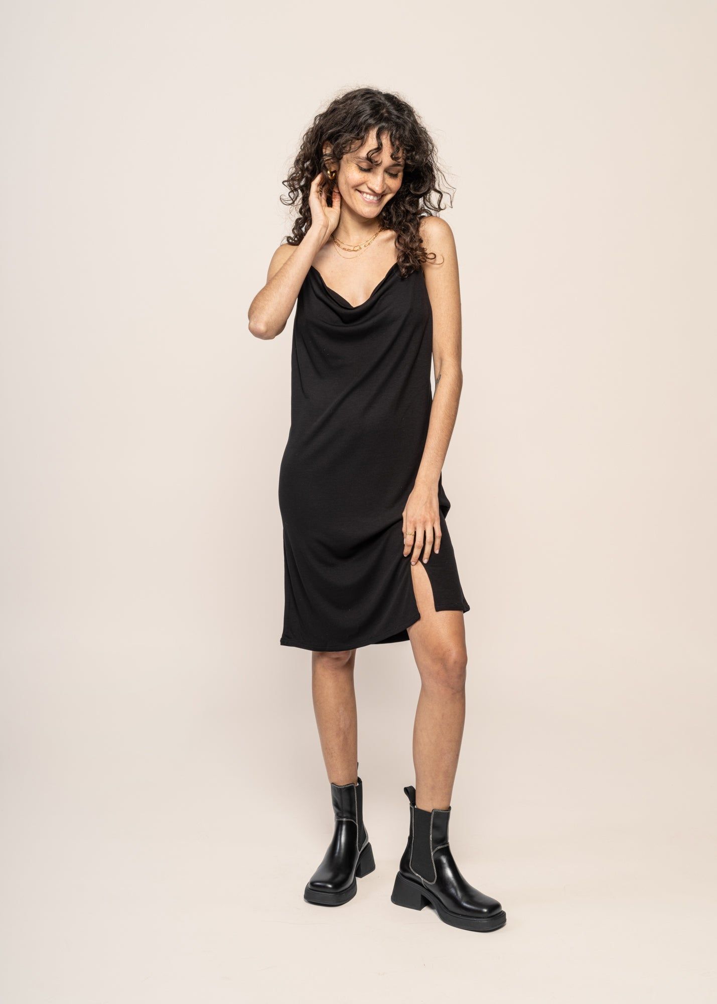 Robe courte noire en tencel - mini dress helen black, Jan'n June, photo 5