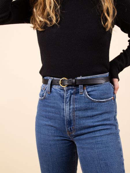 Ceinture en cuir certifié à tannage végétal | noir "boucle d'or" - Jules & jenn