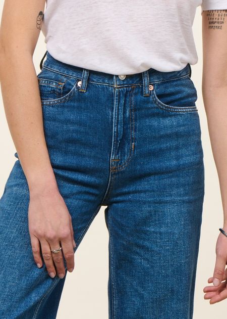 Jean droit large en coton bio et lin | bleu foncé "liora - hopcete electric dark" - Kings of Indigo