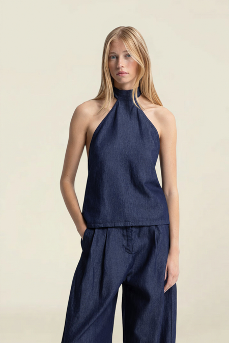 Top dos nu en coton bio, tencel et lin | bleu foncé "Thema - scarlett rinse" - Kings of Indigo