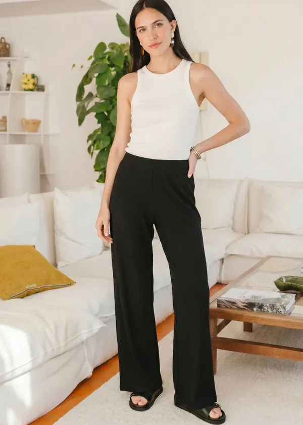 Pantalon fluide en Tencel côtelé taille élastiquée "Tania" | noir, WeDressFair