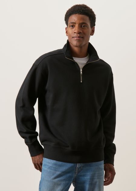 Sweat camionneur col zippé en coton bio | noir