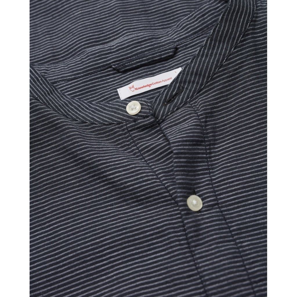 Chemise col mao rayée bleu nuit en coton bio - larch, Knowledge Cotton Apparel, photo 4