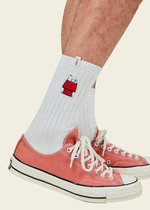 Socken aus Bio-Baumwolle | Weiß "Peanuts doghouse socks white", Brava Fabrics