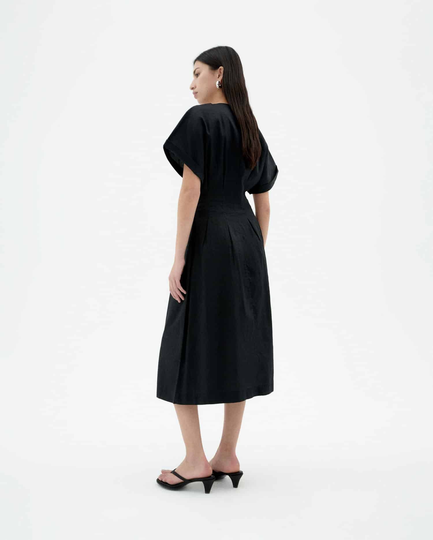 Robe midi en coton bio | noir "black laura dress", Thinking Mu, photo 2