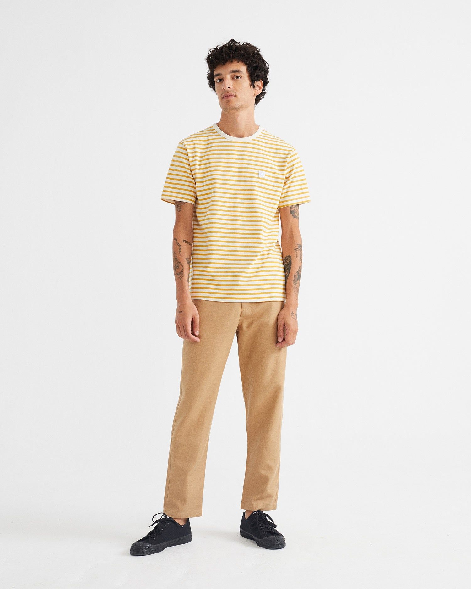 T-shirt rayé jaune moutarde en coton bio, Thinking Mu, photo 6