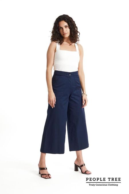 Pantalon ample 7/8 marine en coton bio - iva trousers navy, People Tree, photo 1