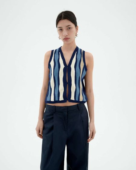 Top maille en coton bio | bleu "waterfall robbie knit vest - multicolor"