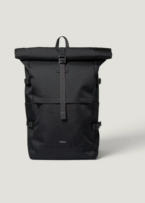 Sac à dos 26l en matières recyclées | noir "icon rolltop backpack l - black/ black with black leather", Sandqvist